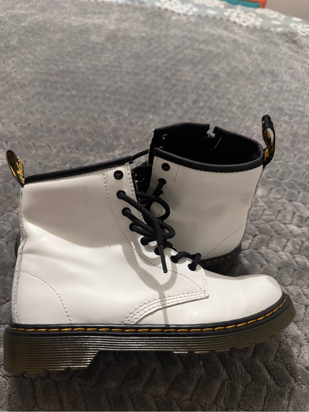 Dr. Martens White Lace-Up Combat Boots with Black Trim